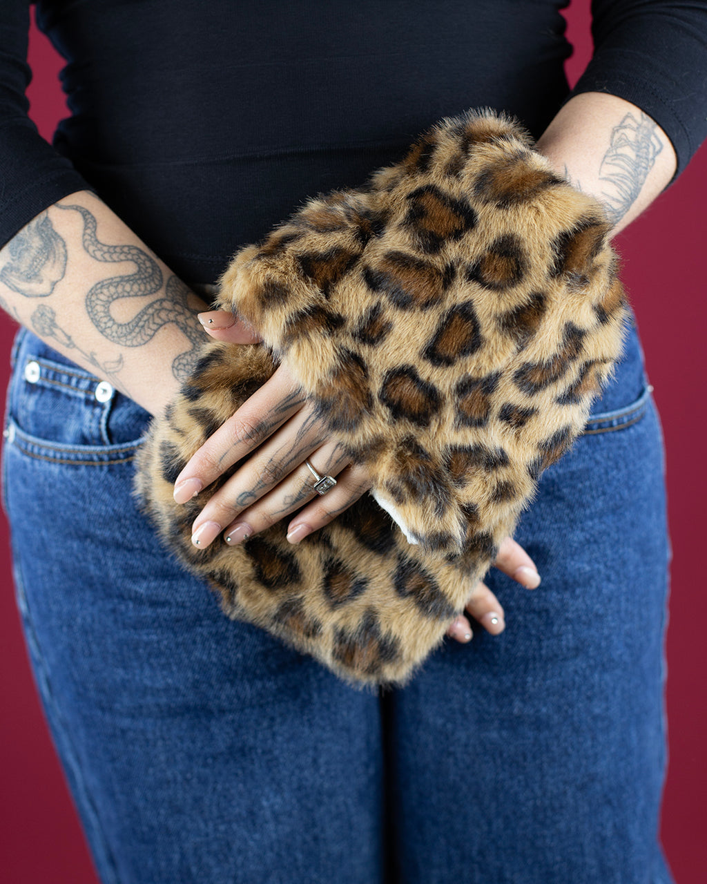 Sweet Vengeance Fluffy Leopard Hand Warmer Cuffs