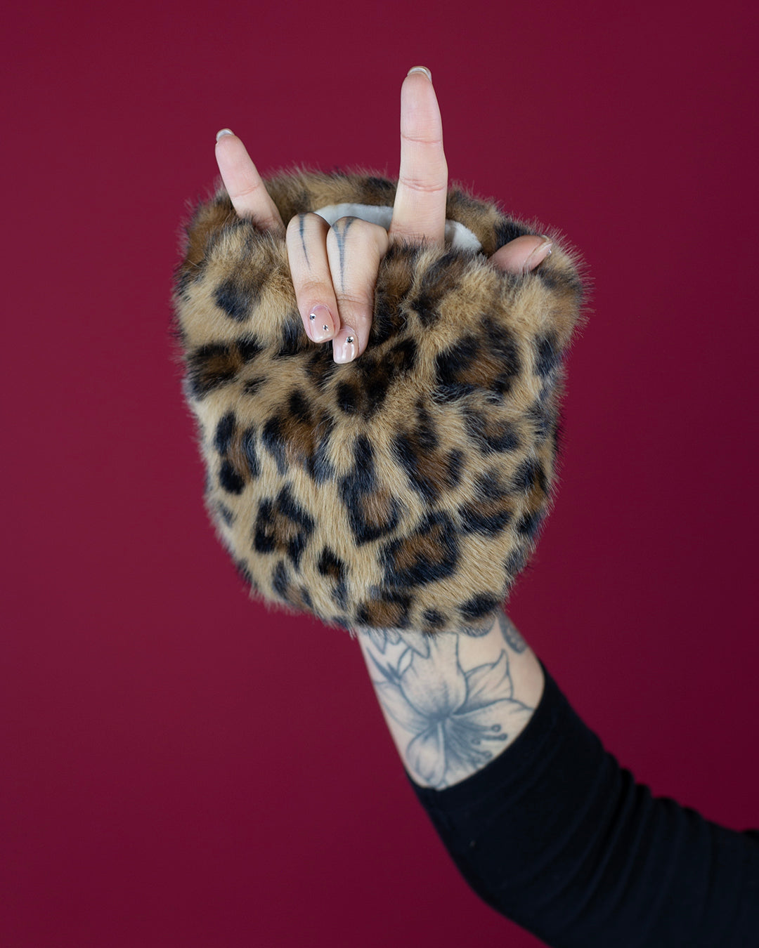 Sweet Vengeance Fluffy Leopard Hand Warmer Cuffs