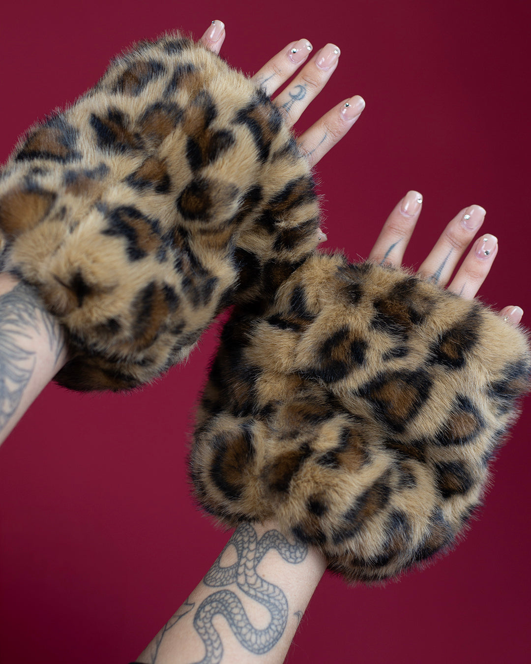 Sweet Vengeance Fluffy Leopard Hand Warmer Cuffs