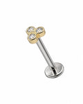 14k Solid Gold Jewelled Trinity Stud (includes Titanium Internal Thread Backing)