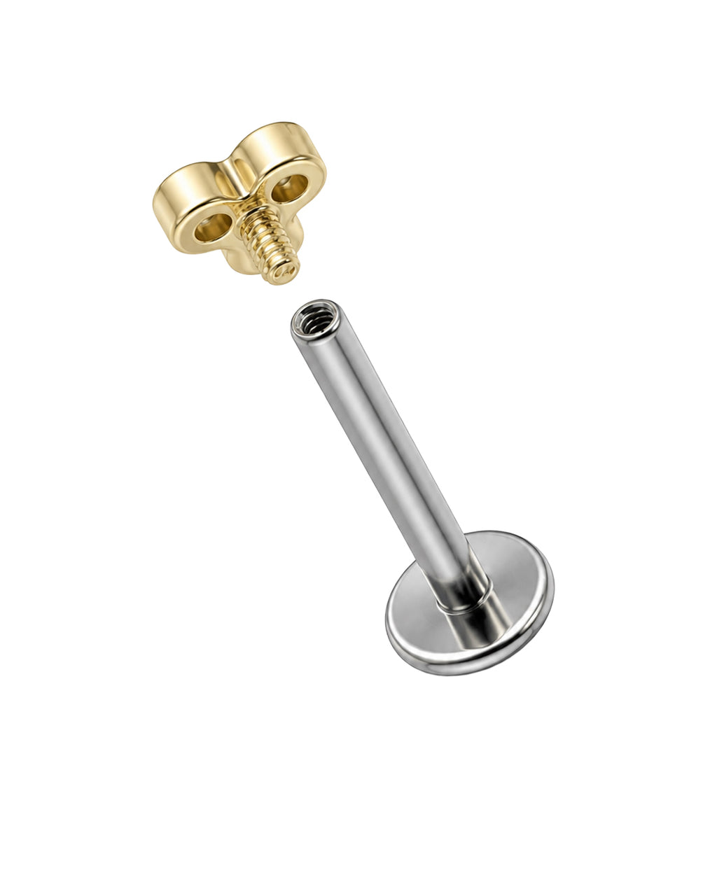 14k Solid Gold Jewelled Trinity Stud (includes Titanium Internal Thread Backing)