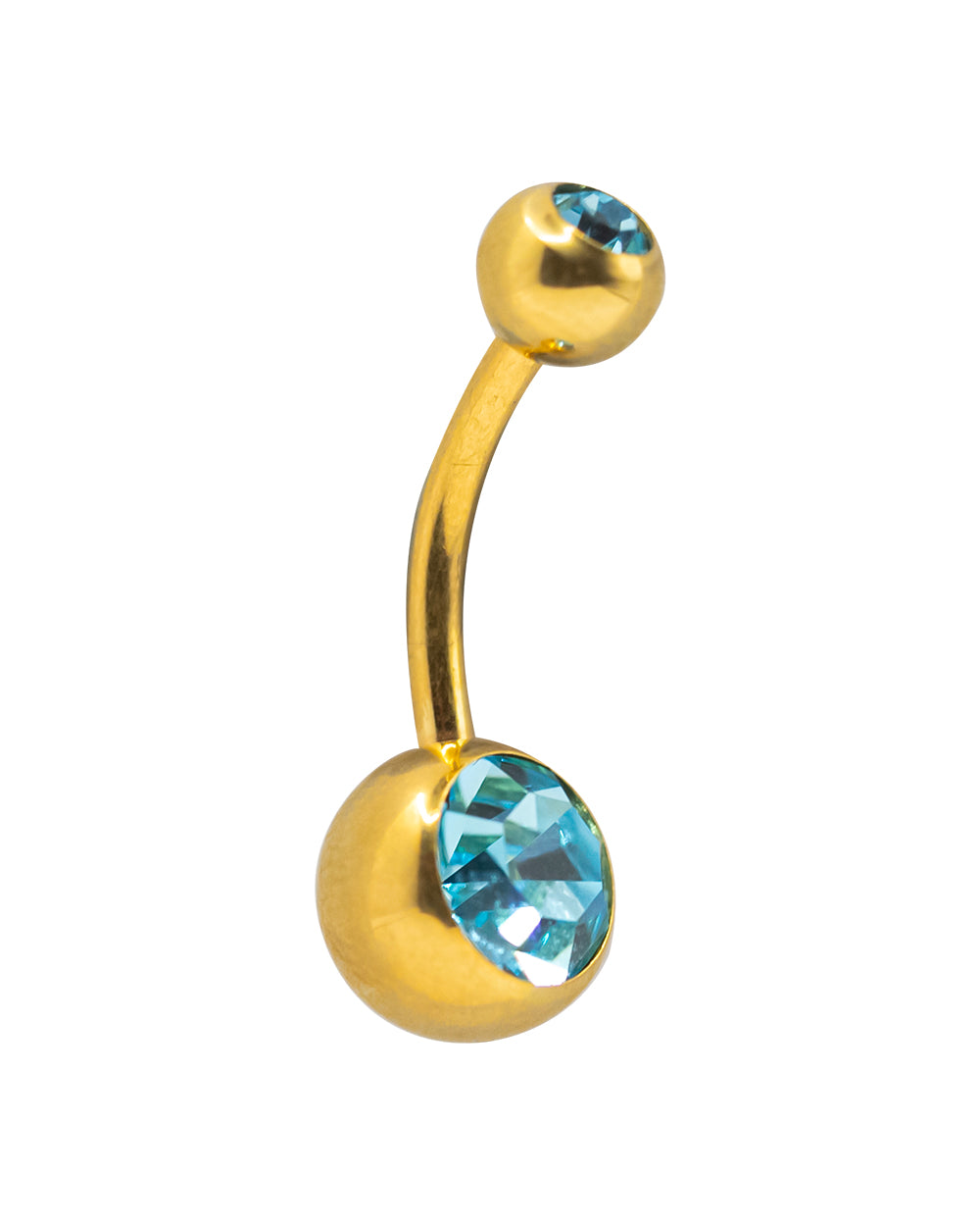 Large Navel Bar Gold PVD Aqua Gem SS