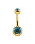 Large Navel Bar Gold PVD Aqua Gem SS