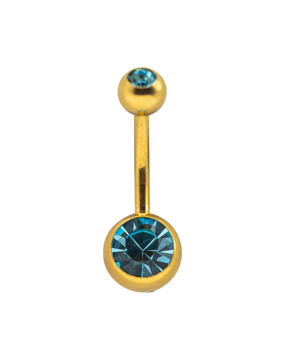 Large Navel Bar Gold PVD Aqua Gem SS