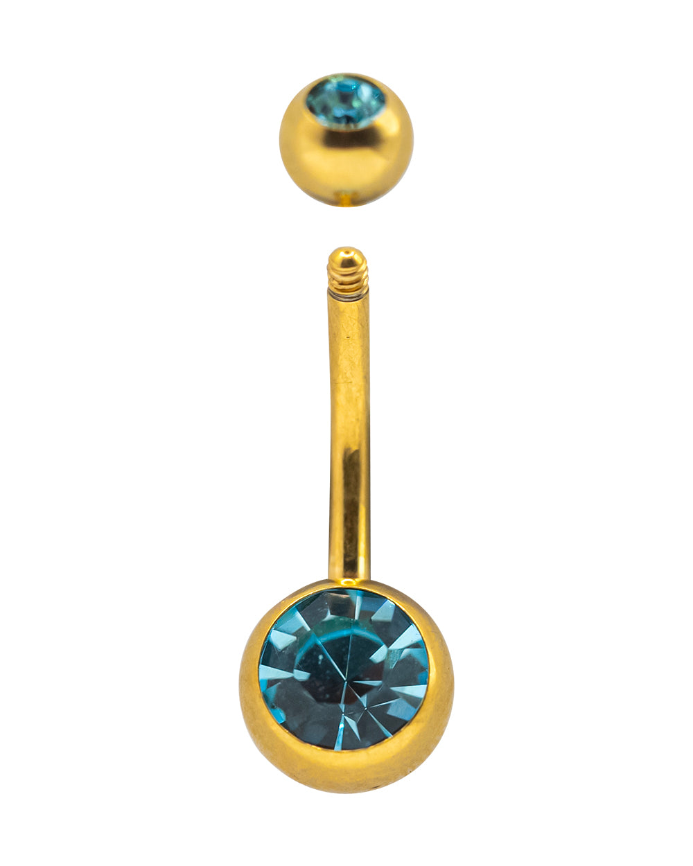 Large Navel Bar Gold PVD Aqua Gem SS