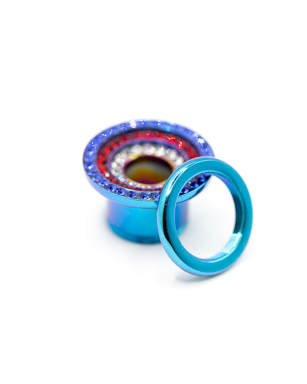 3 Jewel Rows Dark Blue Flesh Tunnel