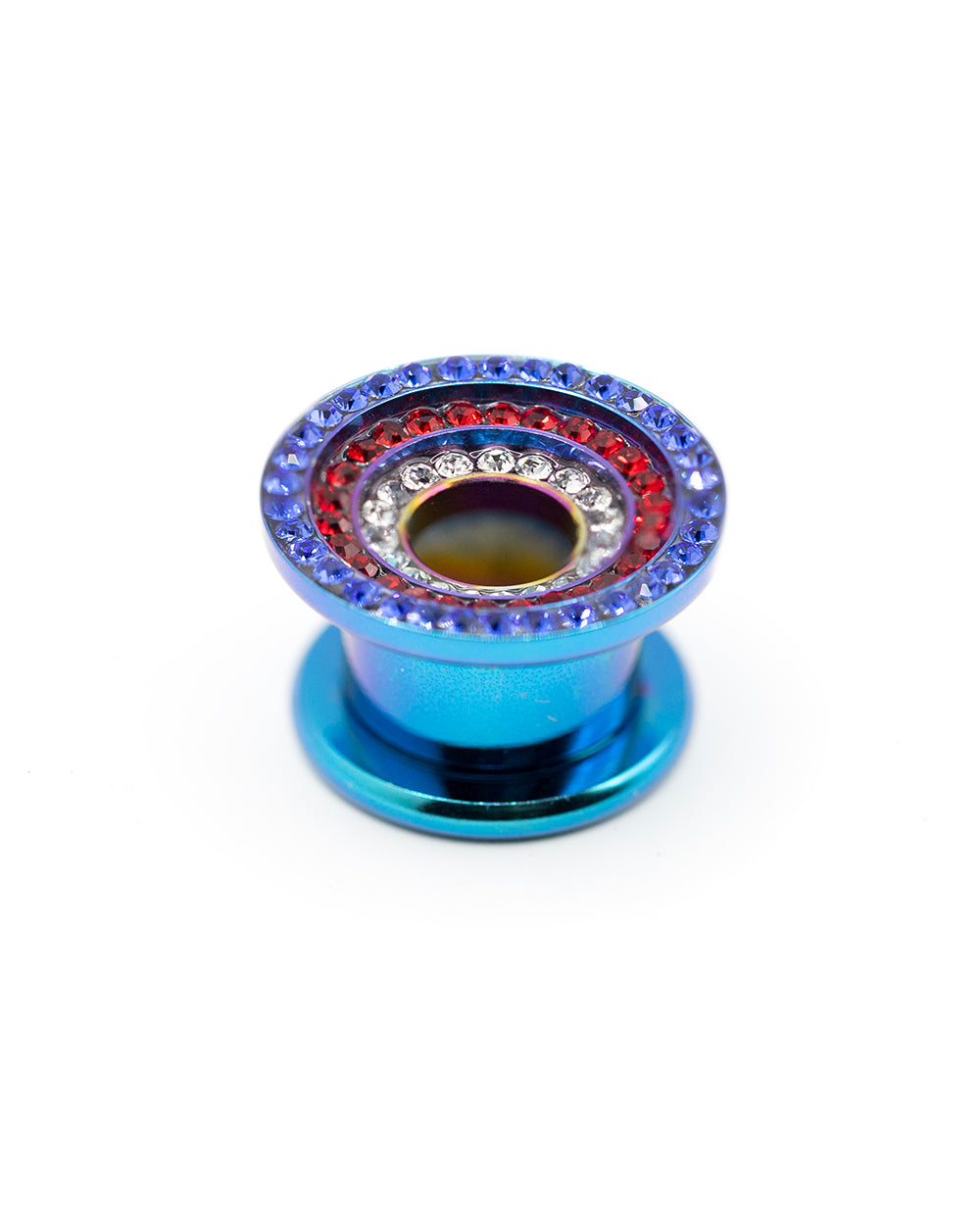 3 Jewel Rows Dark Blue Flesh Tunnel
