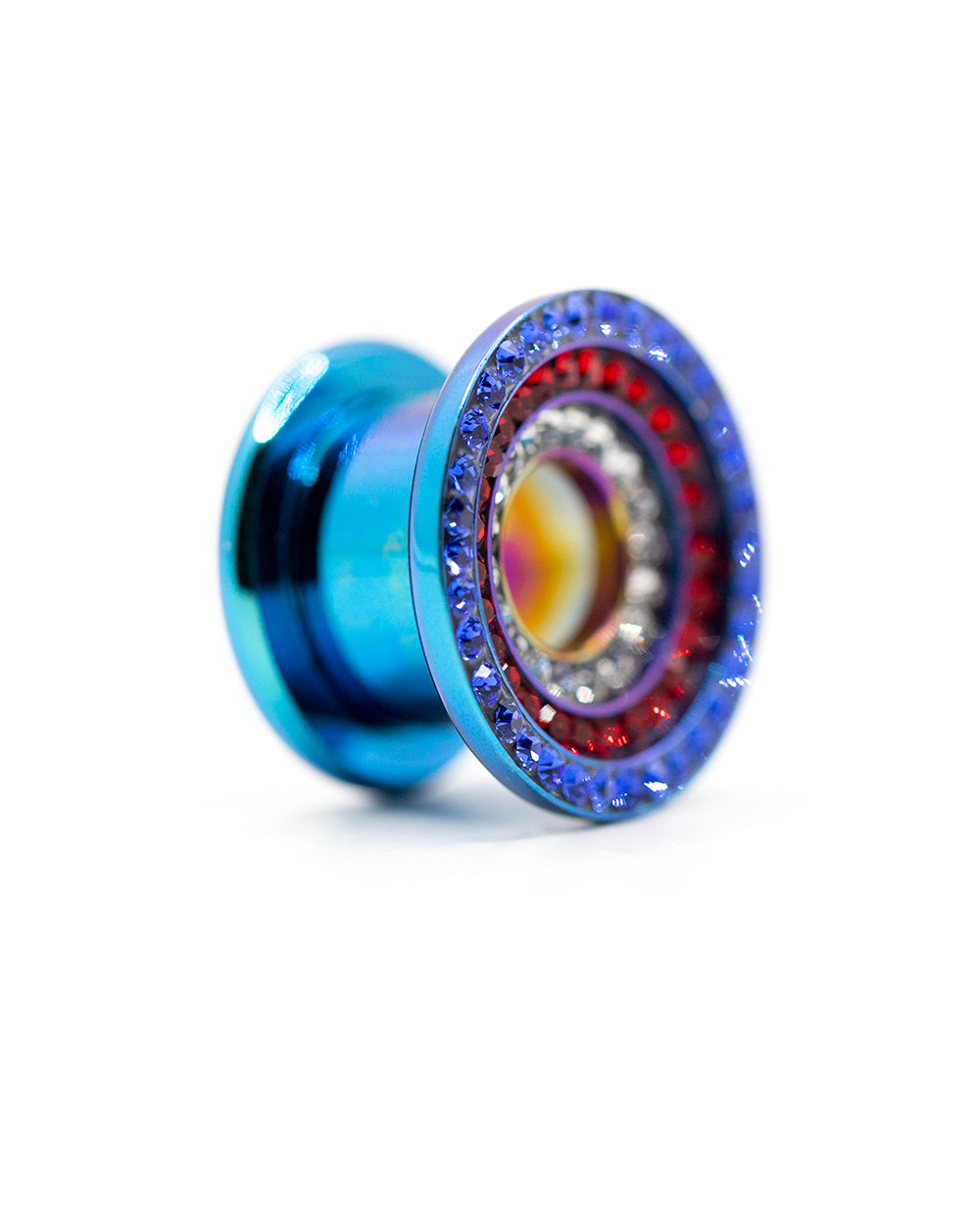 3 Jewel Rows Dark Blue Flesh Tunnel
