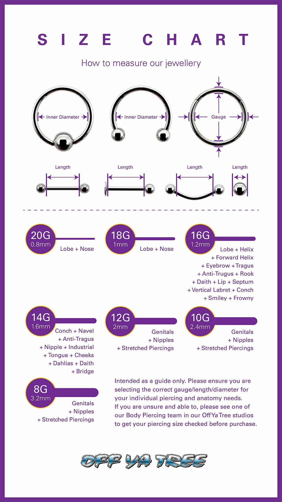 Off Ya Tree Body Piercing Size Guide