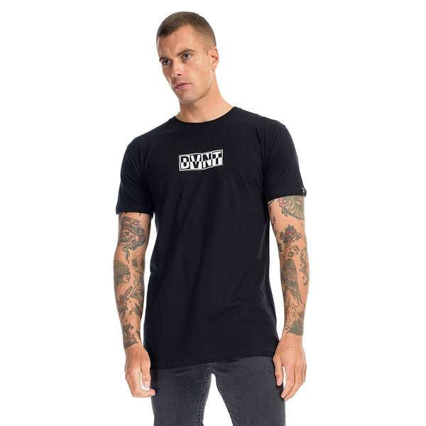 Check Black & White Front Print Black T-Shirt