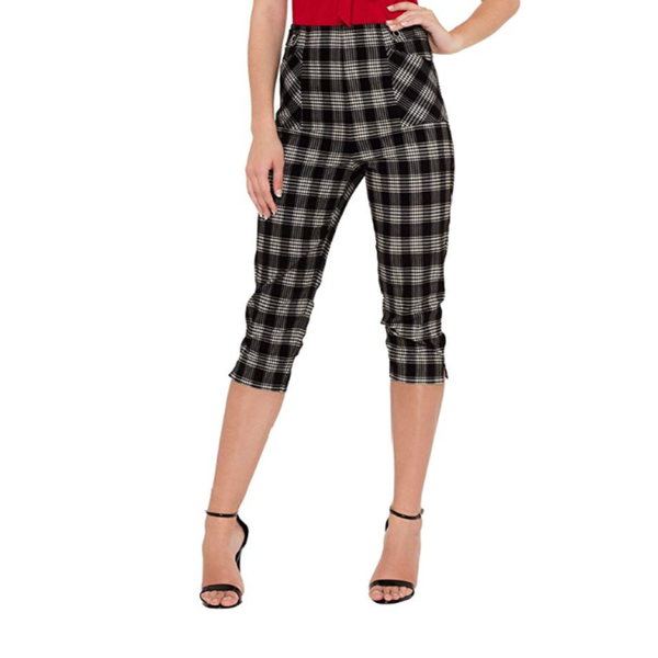 High-Waisted Plaid Crop Trousers