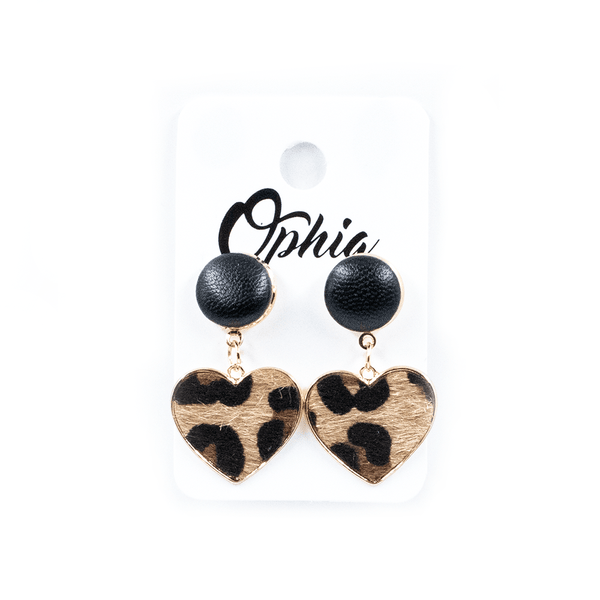 Brown Leopard Print Heart Earrings