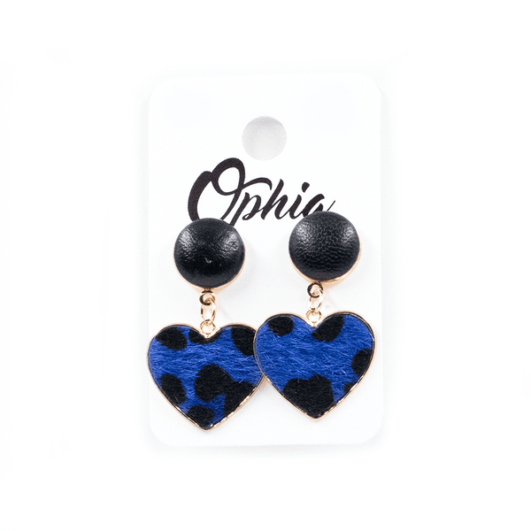 Blue Leopard Print Heart Earrings