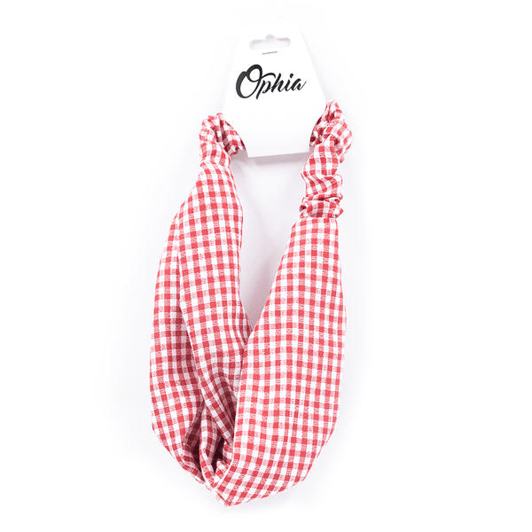 Knotted Red And White Check Headband