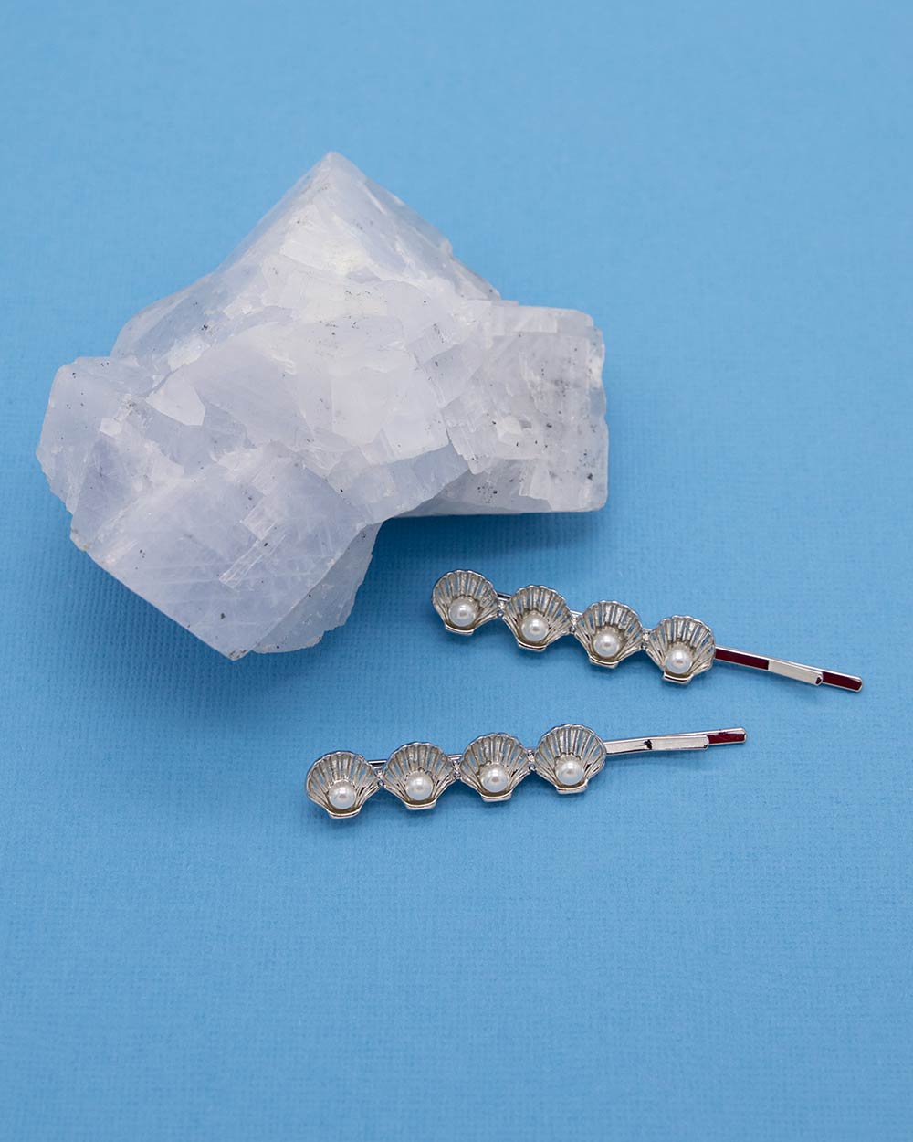 Hair Pin Silver Shell With Pearls