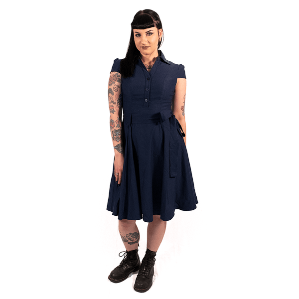 50'S Navy Short Sleeve Dress
