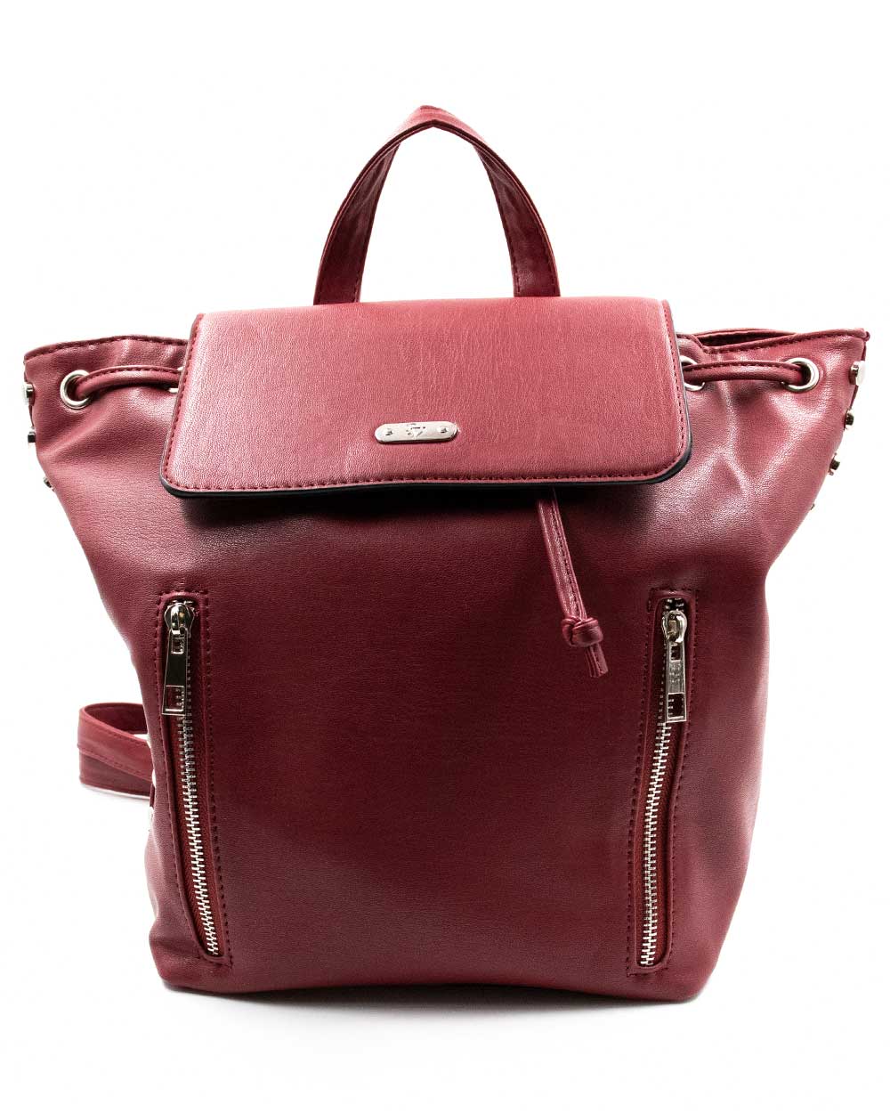 Back Pack - Maroon Pu 2 Front Zips W/Side Studs Sv