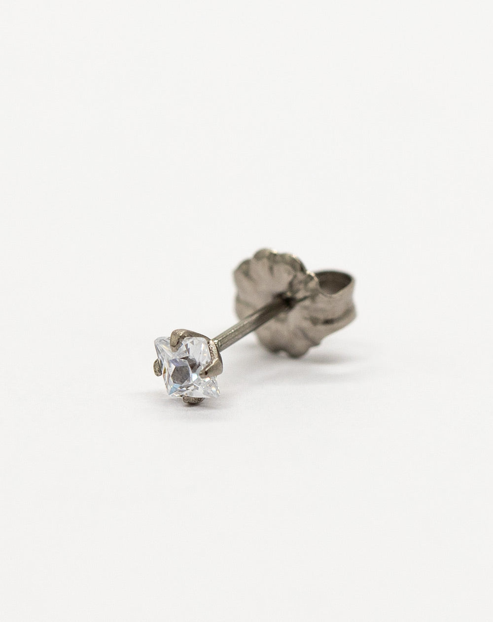 Earring - Titanium Square Cz Jewelled Stud 3Mm