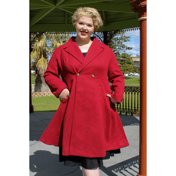 Wine Red Fit And Flare Coat