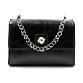 Purse - Small Black X-Body Bag W/ Turn Clasp And Chains Black Sv