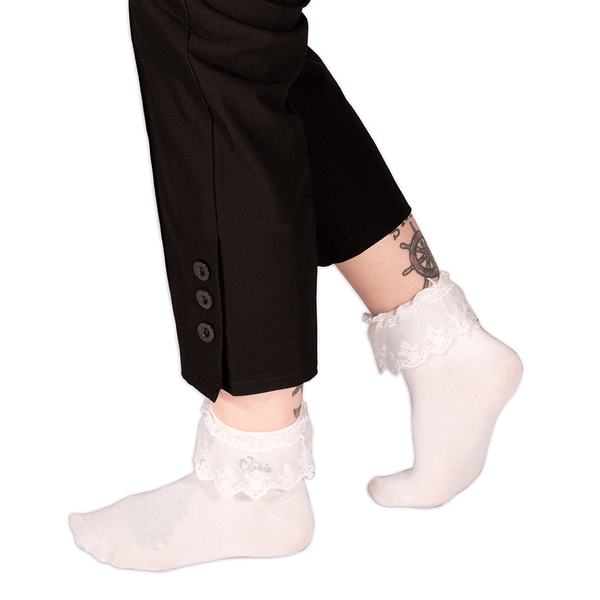Socks - 2 Pair White Frill Crew W/ Embroidery Ophia