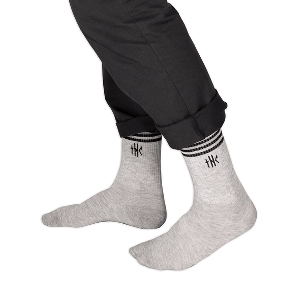 Socks - Calf High Tube Socks Thc Embroidery Grey W/ Black Stripe