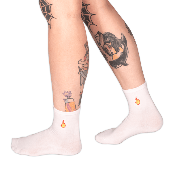 Socks - Calf Socks White W/ Flame Emb Sv