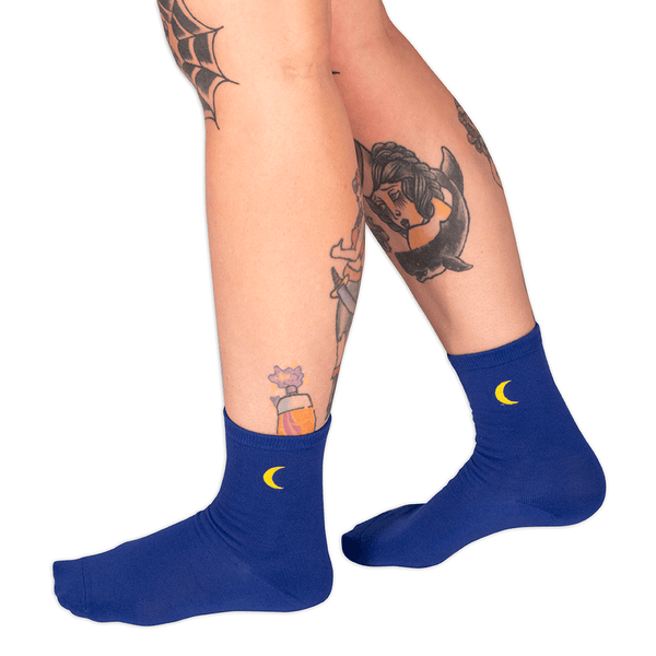 Socks - Calf Socks Blue W/ Moon Emb Sv