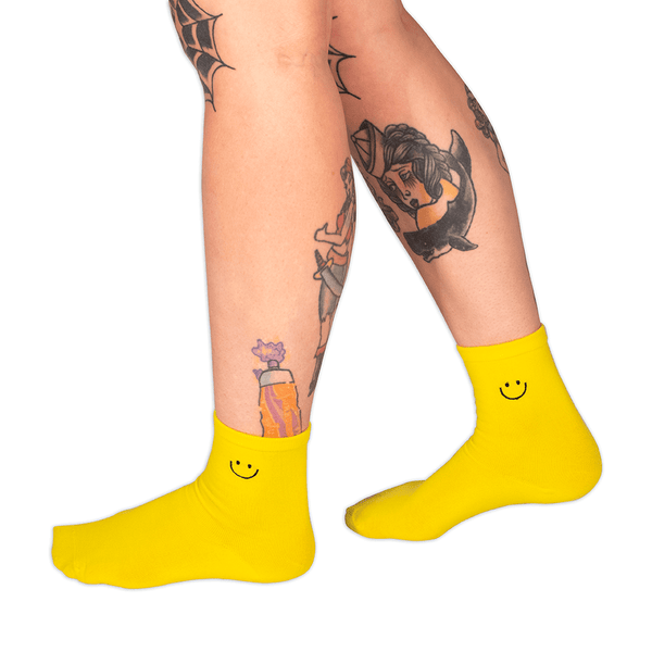 Socks - Calf Socks Yellow W/ Smiley Emb Sv