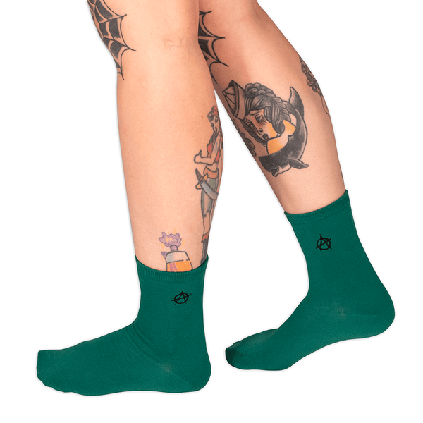 Socks - Calf Socks Dark Green W/ Anarchy Emb Sv