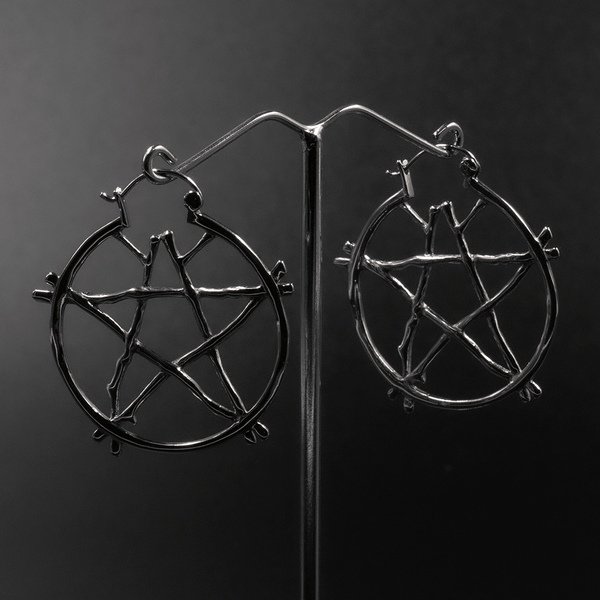 Pentagram Hoops Large Silver S/Steel Earrings