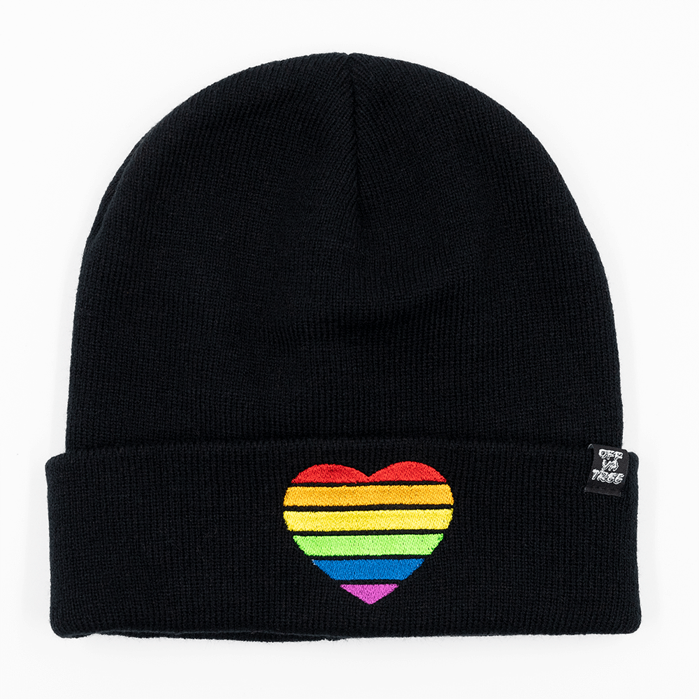 Rainbow Heart Black Beanie
