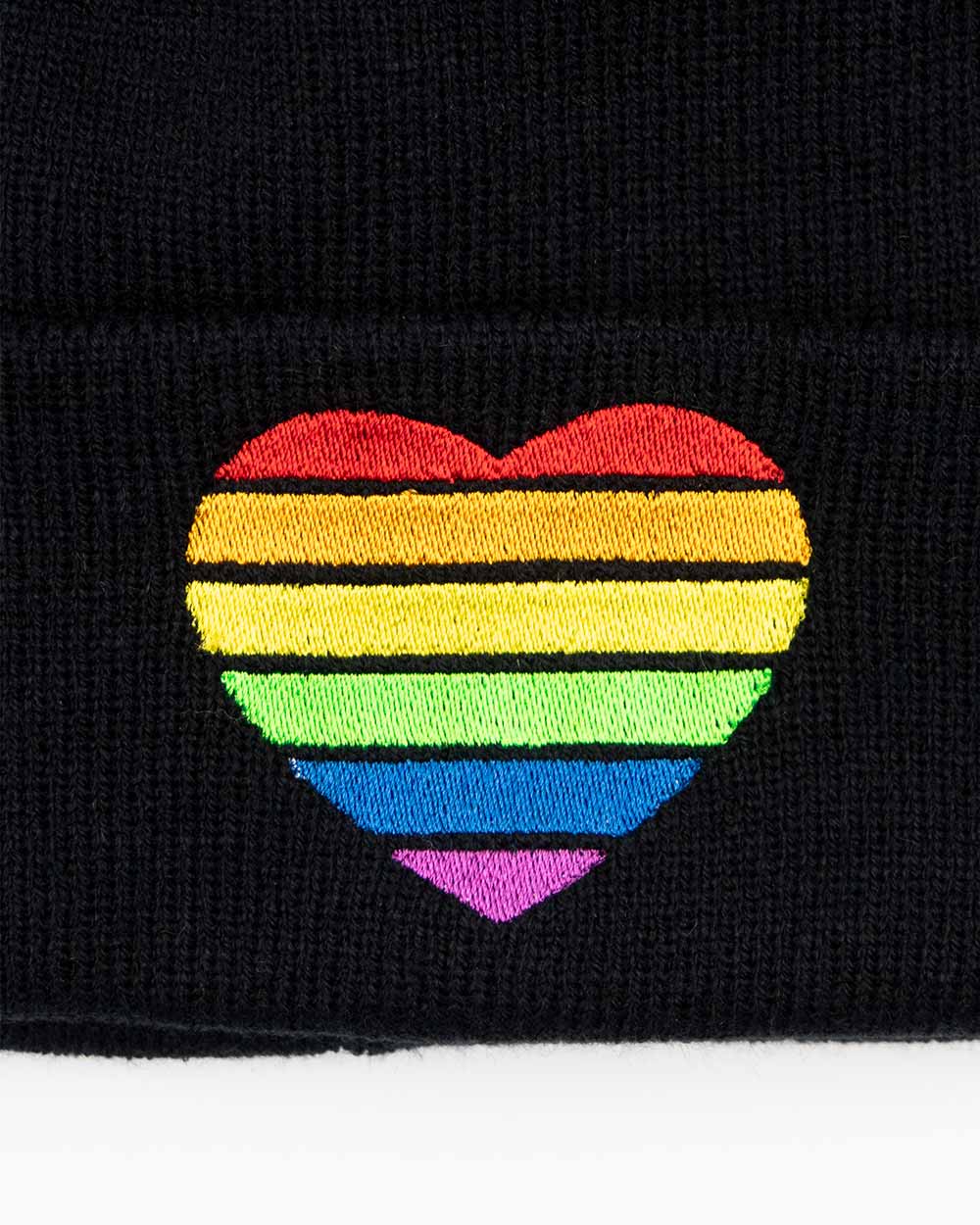 Rainbow Heart Black Beanie