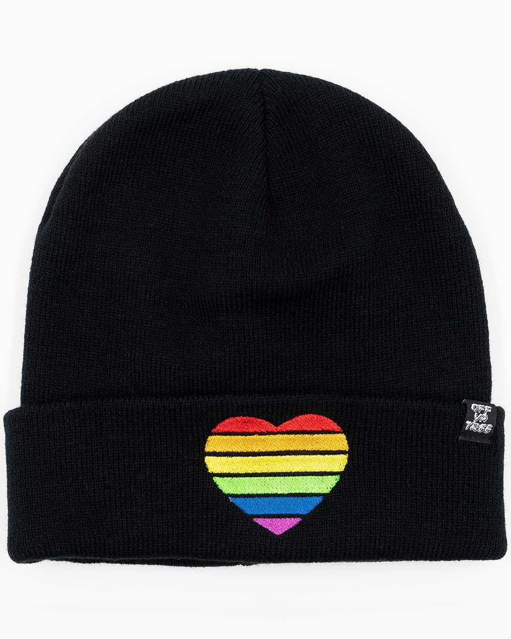 Rainbow Heart Black Beanie