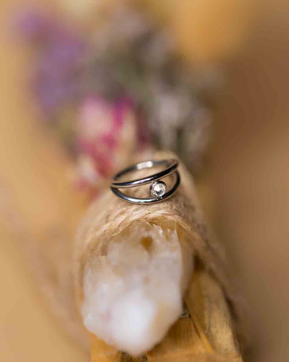 Titanium Hinged Double Ring W/Diamonte