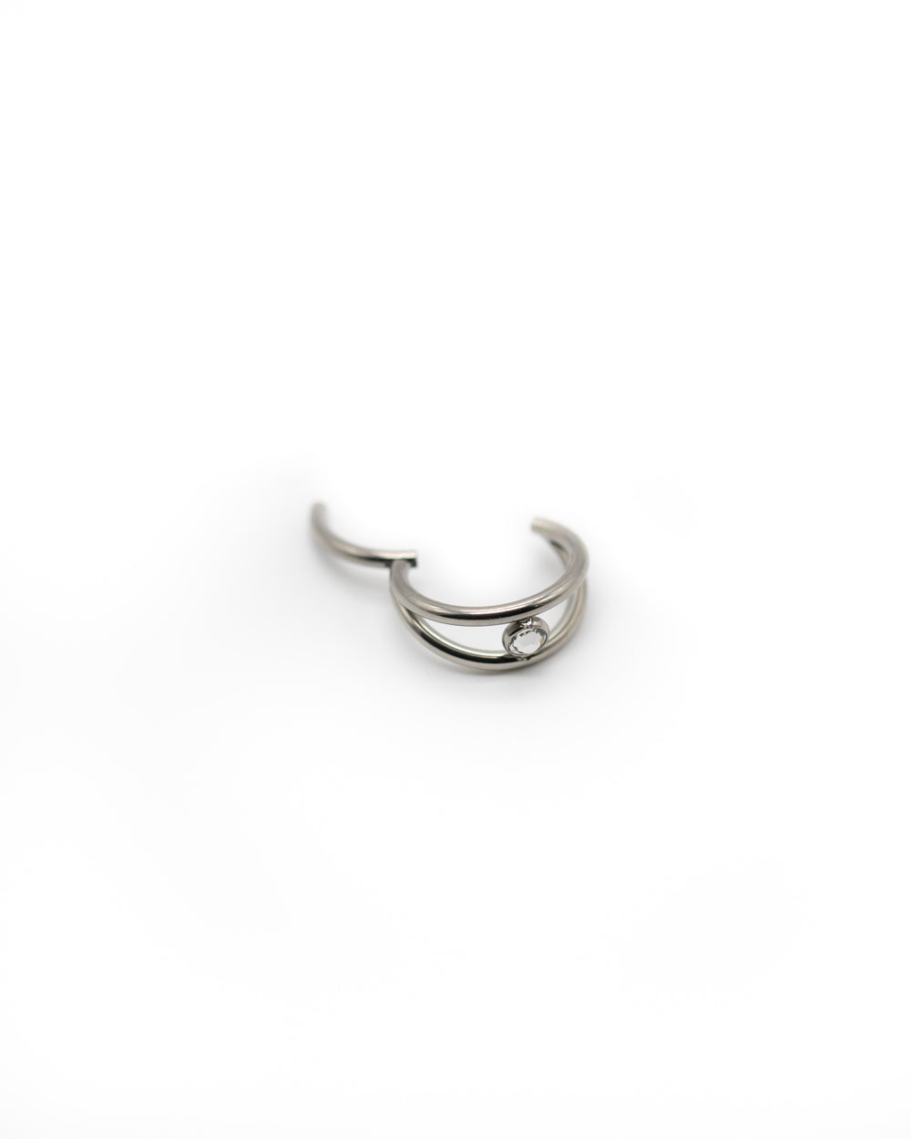 Titanium Hinged Double Ring W/Diamonte