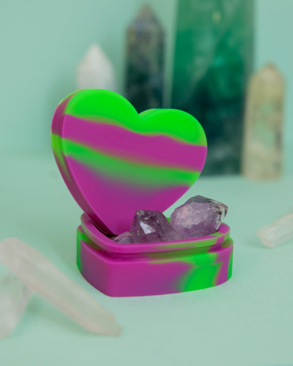 Heart Shaped Silicone Trinket Box - Purple & Green