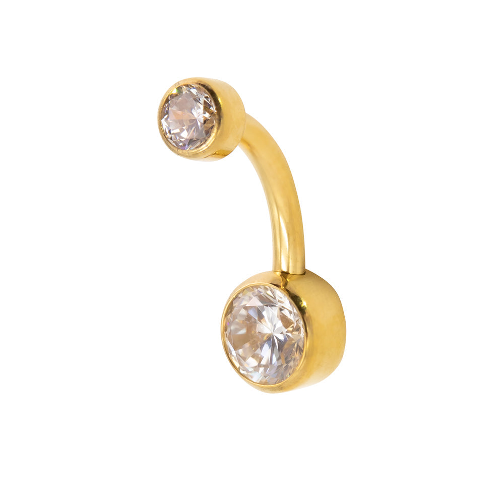 Yellow Gold Titanium CZ Navel Bar