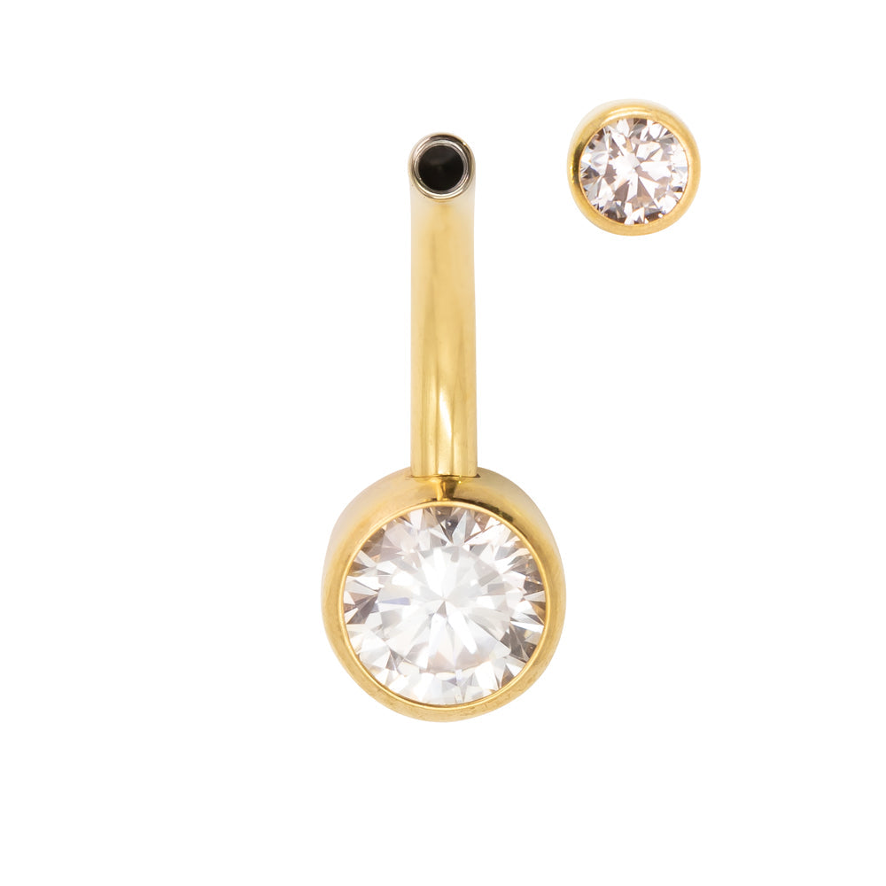 Yellow Gold Titanium CZ Navel Bar