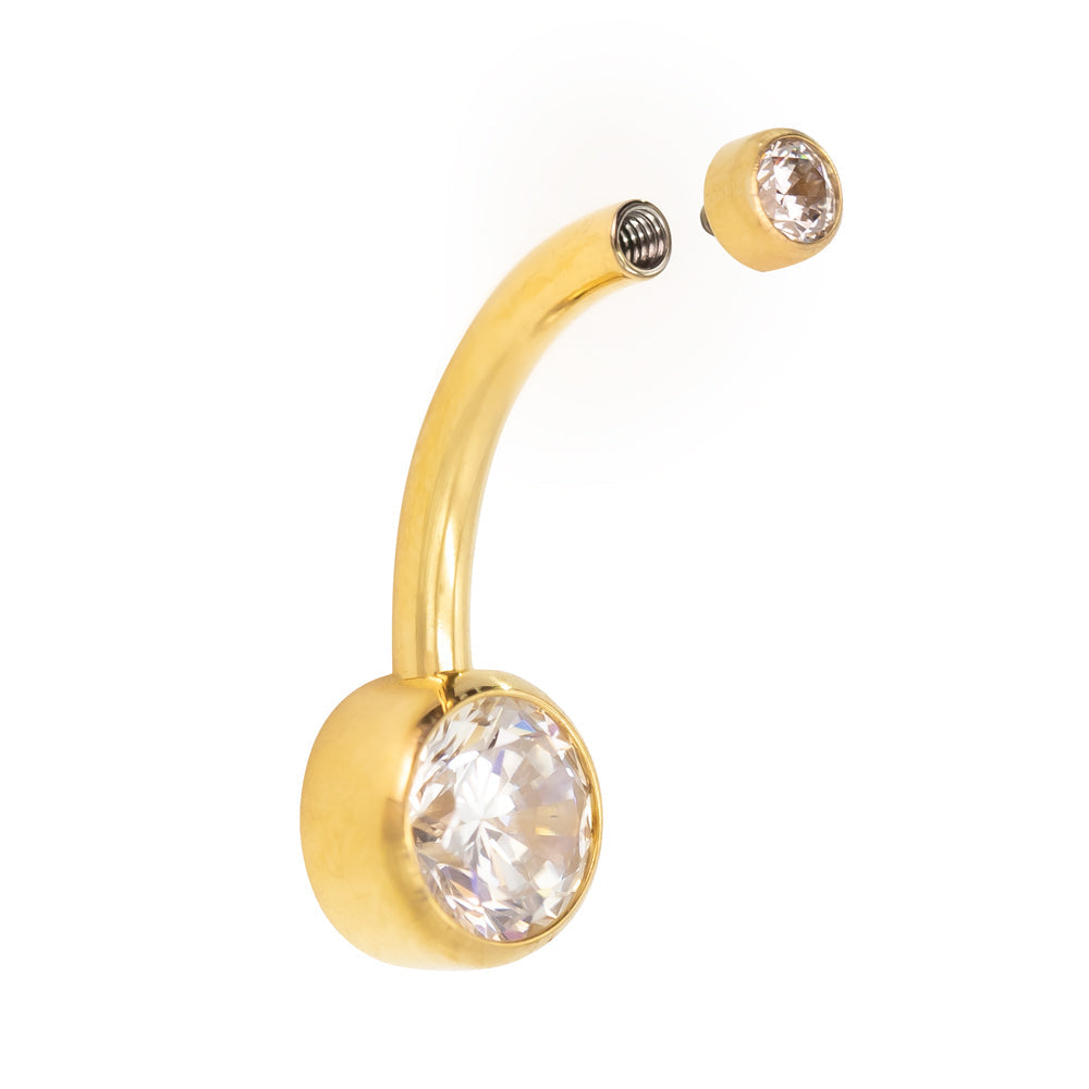 Yellow Gold Titanium CZ Navel Bar