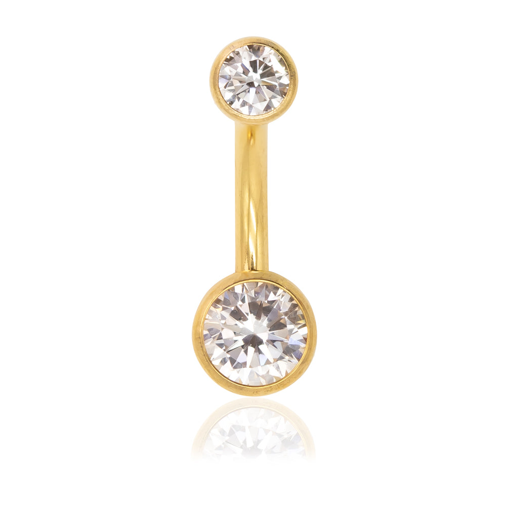 Yellow Gold Titanium CZ Navel Bar