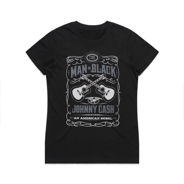 Johnny Cash - American Rebel - Womens Black T-shirt