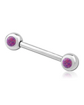 Silver Double Jewel Nipple Barbell - Purple CZ