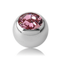 14 Gauge | Light Rose Crystal Threaded Ball